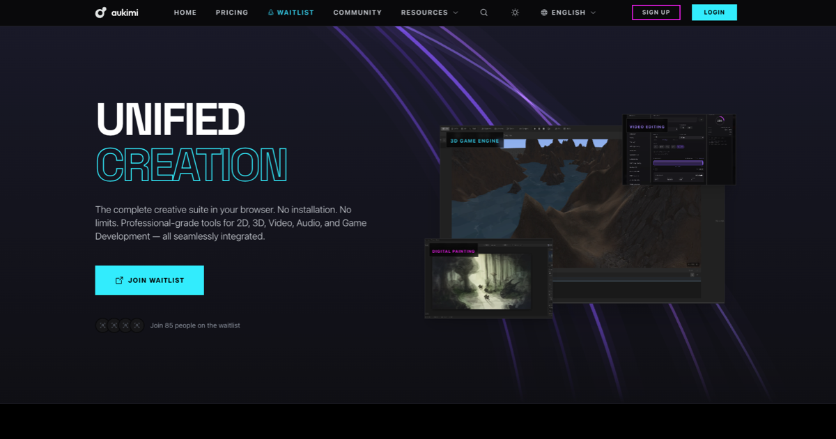 The Aukimi creative suite, opened in the browser