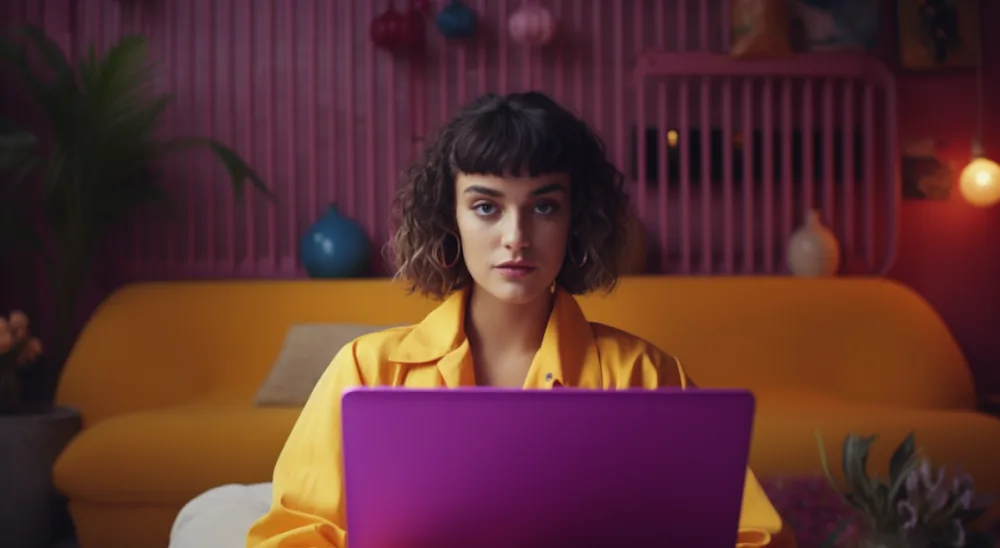 An independent worker at her laptop
