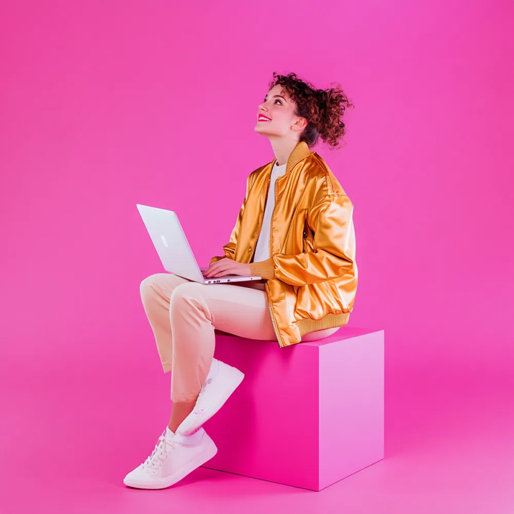 A freelancer working alone, laptop on her knees